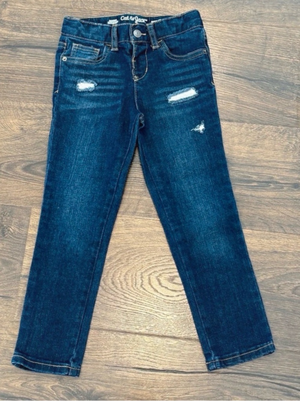 Cat & Jack Girls 5T Skinny Super Stretch Distressed Jeans Dark Wash
